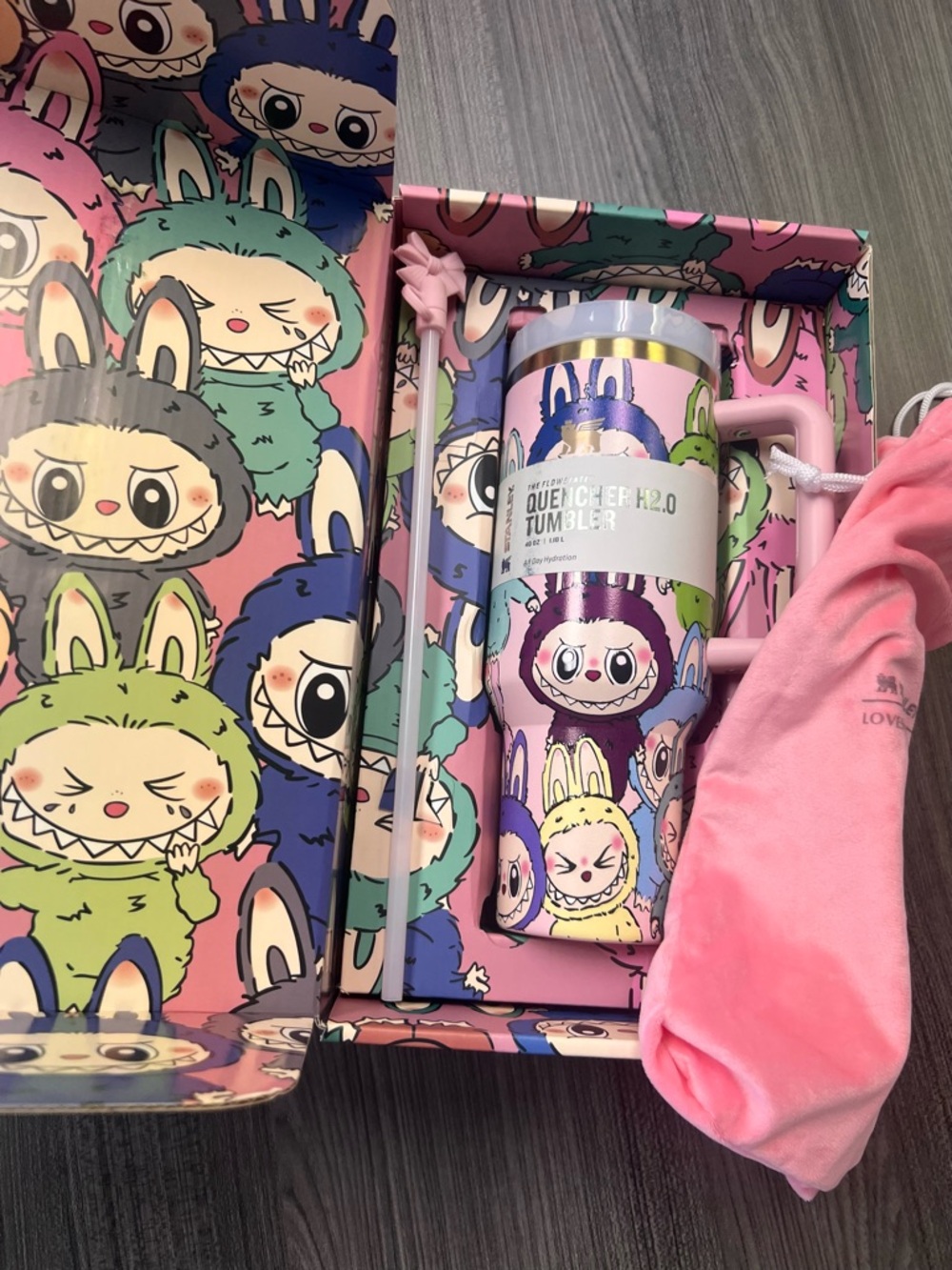 Pink Cartoon Character 40oz Tumbler with Handle and Straw - New in Box